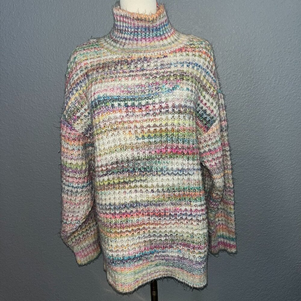 TOPSHOP SPACE DYE PASTEL RAINBOW CHUNKY TURTLENECK SWEATER -EUC - Women's US 4-6
